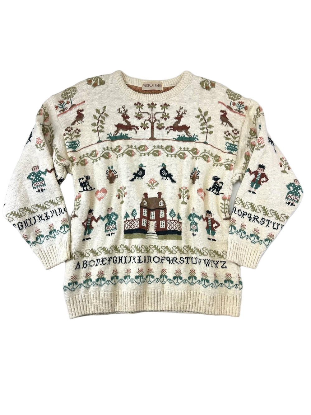 True Vintage Past Times Needlework Sampler cotton sweater Cottagecore